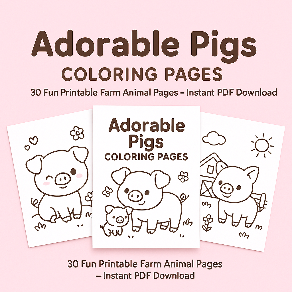 Adorable Pigs Coloring Book – 30 Fun Printable Farm Animal Pages